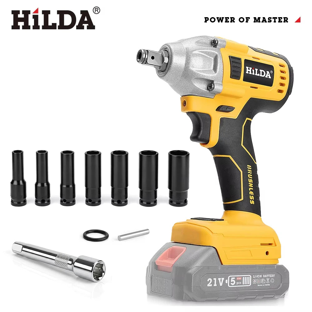 HILDA 1/2 Inch Brushless Impact Wrench LED Light Wrench Portable Power Tool For Scaffolding Tire Repair for Makita Battery