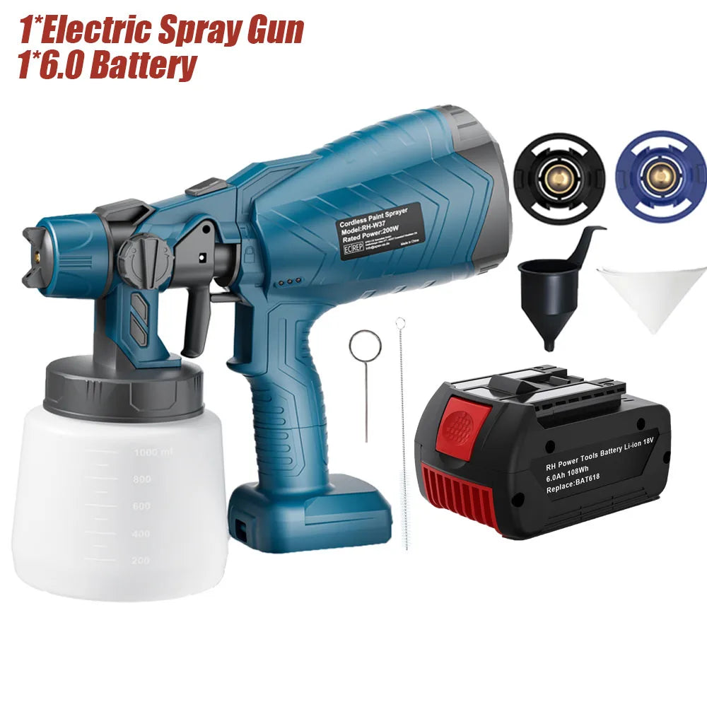 1000ML Cordless Spray Gun For Bosch BAT618 18V Battery Electric HVLP Rechargeable Paint Sprayer For Car Home Windows Power Tool