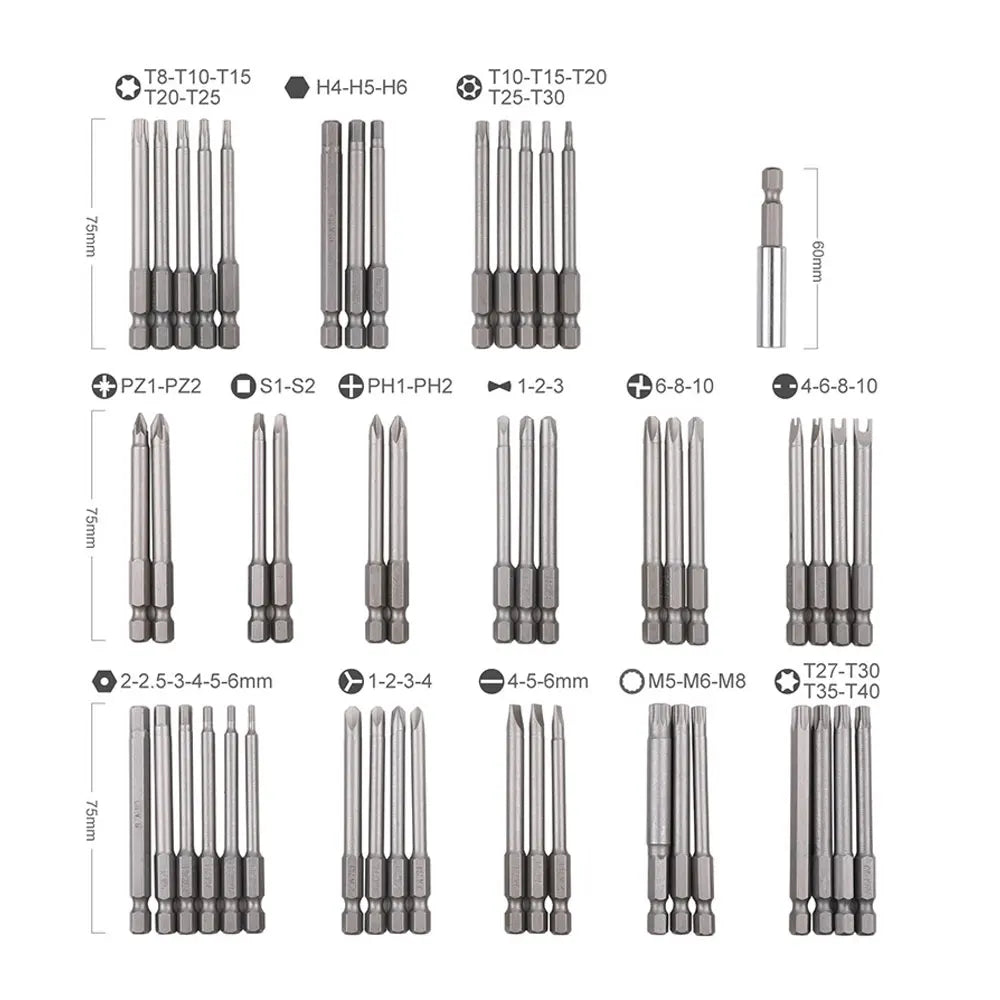 50pcs Extra Long Reach Bit Set 75mm Security Screwdriver Bit