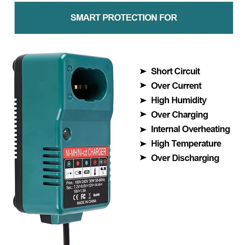 Battery Charger For Makita PA12 PA18 DC1804 DC1822 7.2V-18V 