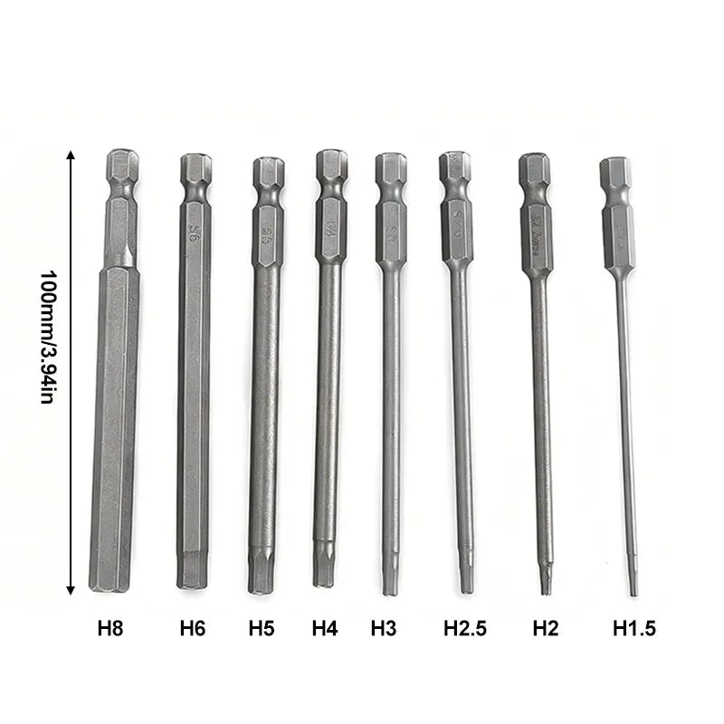 8PC Hexagonal Screwdriver Head Set 100mm Long S2 Alloy Steel