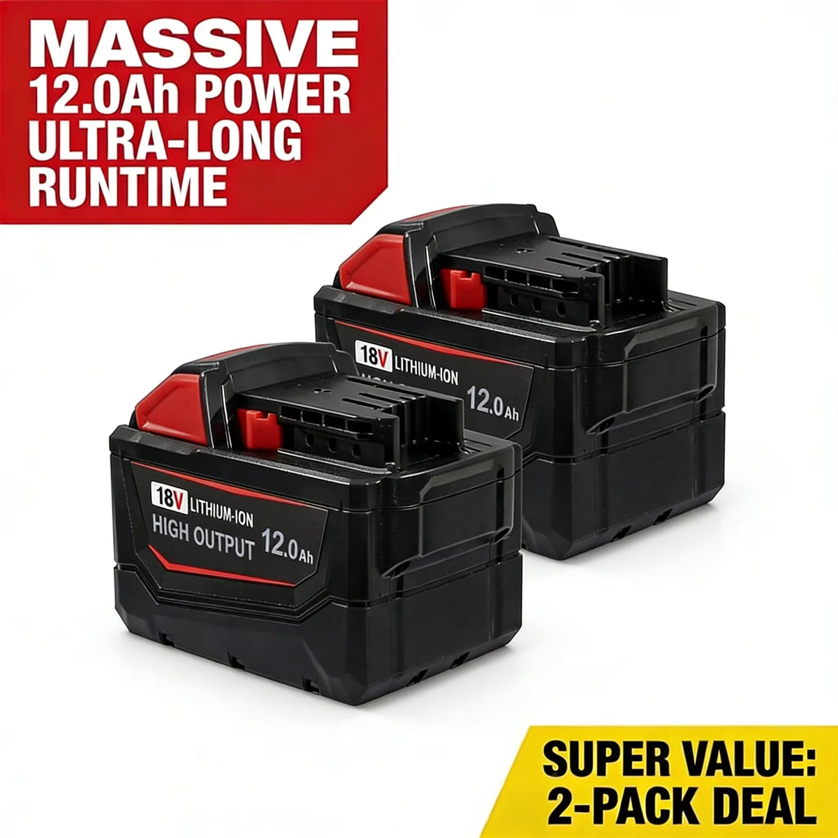 2-Pack 18V 12.0Ah M18 Replacement Battery Low-Temp Resistant