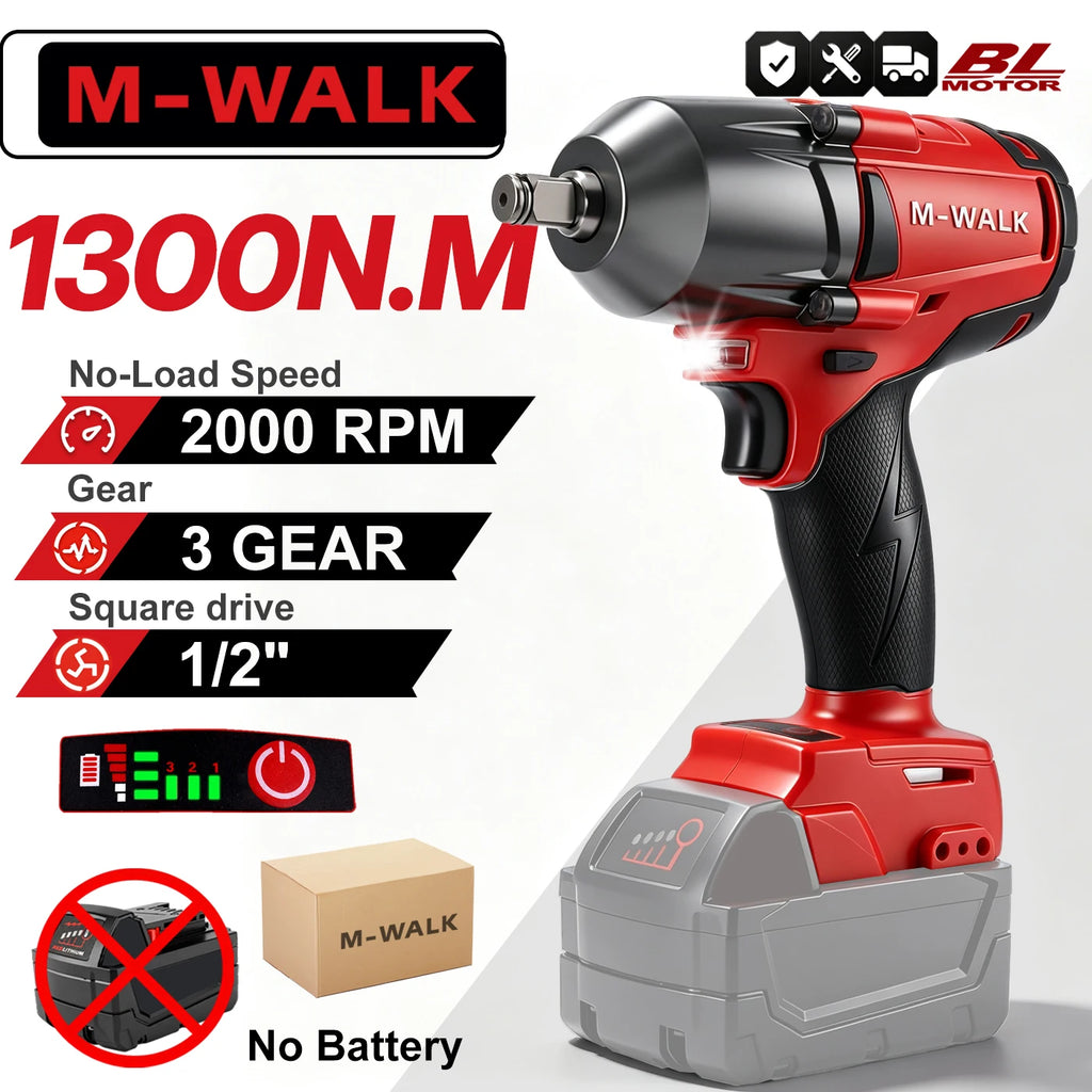M-WALK 1/2 Brushless Impact Wrench 1300Nm High Torque Electr