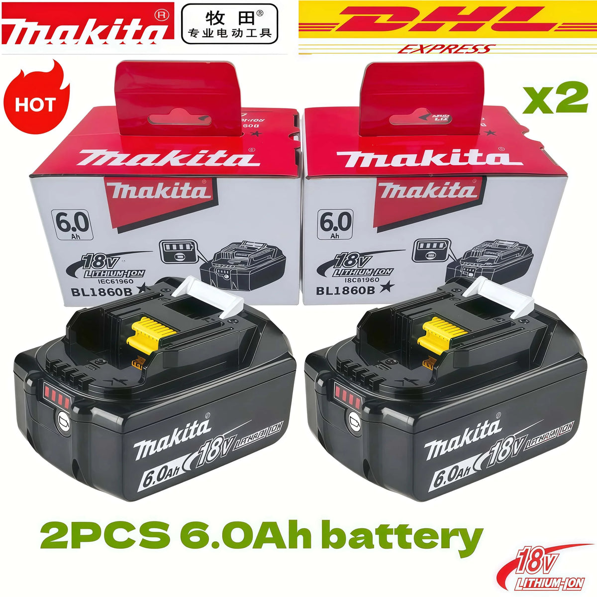 100% Genuine Makita Rechargeable 18V Battery Makita 6000mAh Replaceable BL1860 BL1850B Series High-Capacity Power Tool Battery