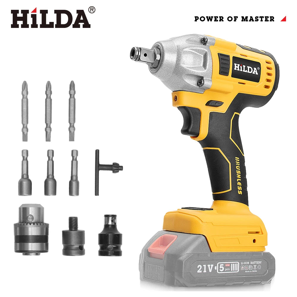 HILDA 1/2 Brushless Impact Wrench 1200N.m High Torque Electric Wrench Power Tool for Scaffolding Tire Repair For Makita Battery