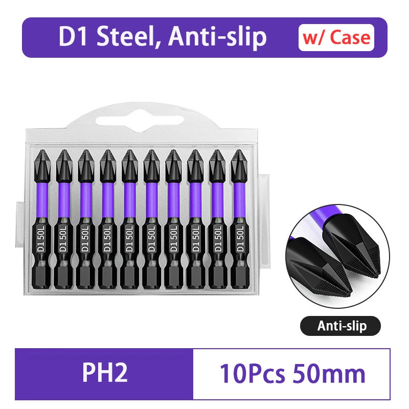 D1 Anti-Slip and Shock-Proof Bits Screwdriver Bits High Hardness Strong Magnetic 25/50/65/70/90/150mm PH2 Screwdriver Set