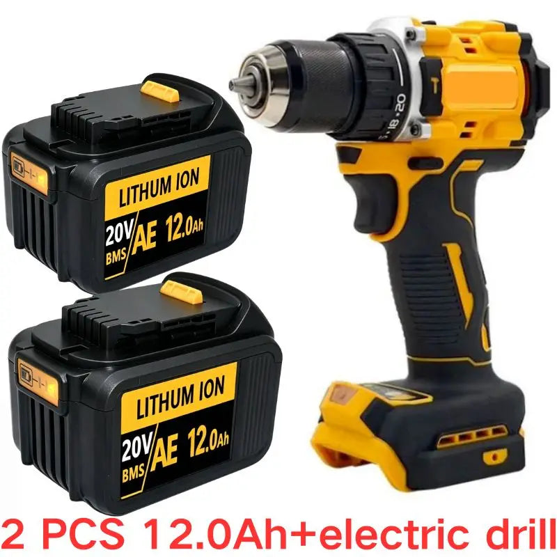 20V For DeWalt 12Ah/9Ah/8Ah/6Ah/3Ah Li-lon Battery Replacement DCB DCD DCF DCG series Power Tools+charger+electric drill