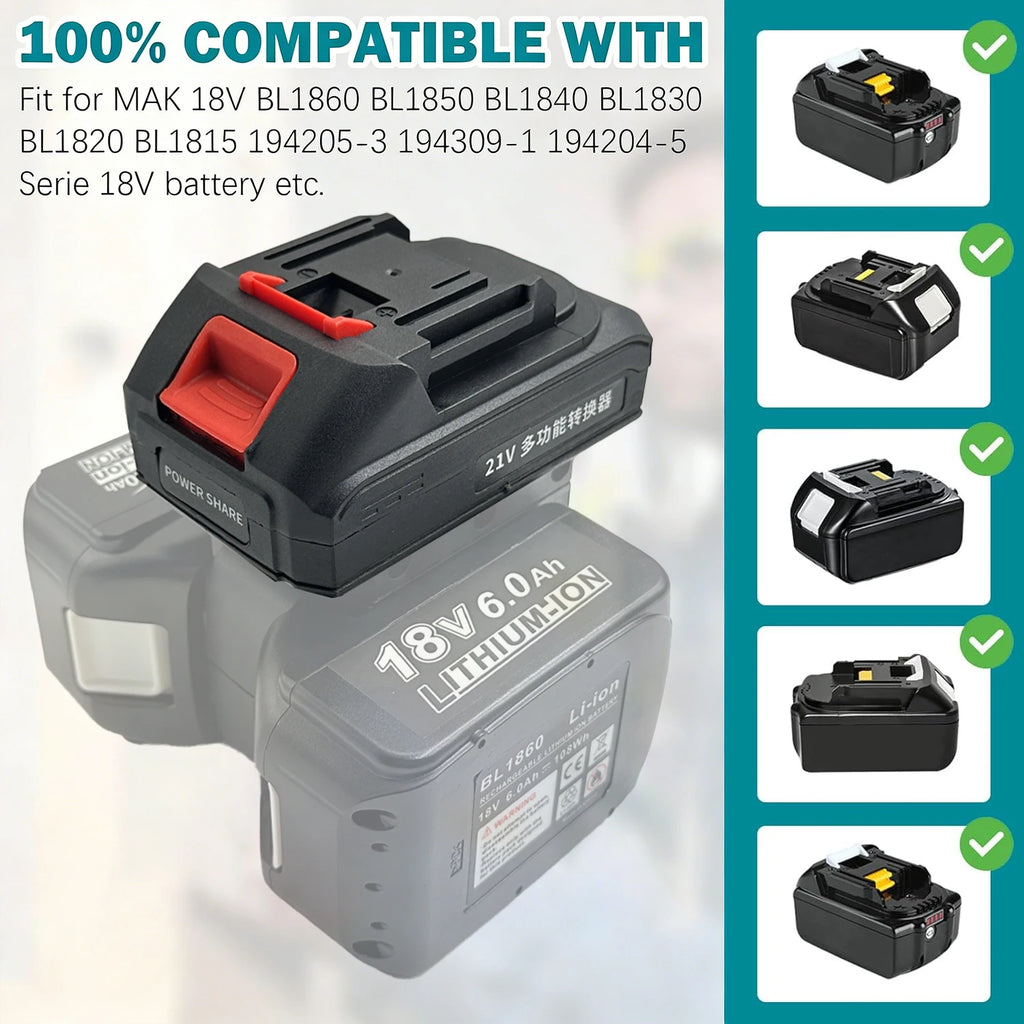 2 in 1 Battery Adapter for Makita 18V Batteries Work for Mak