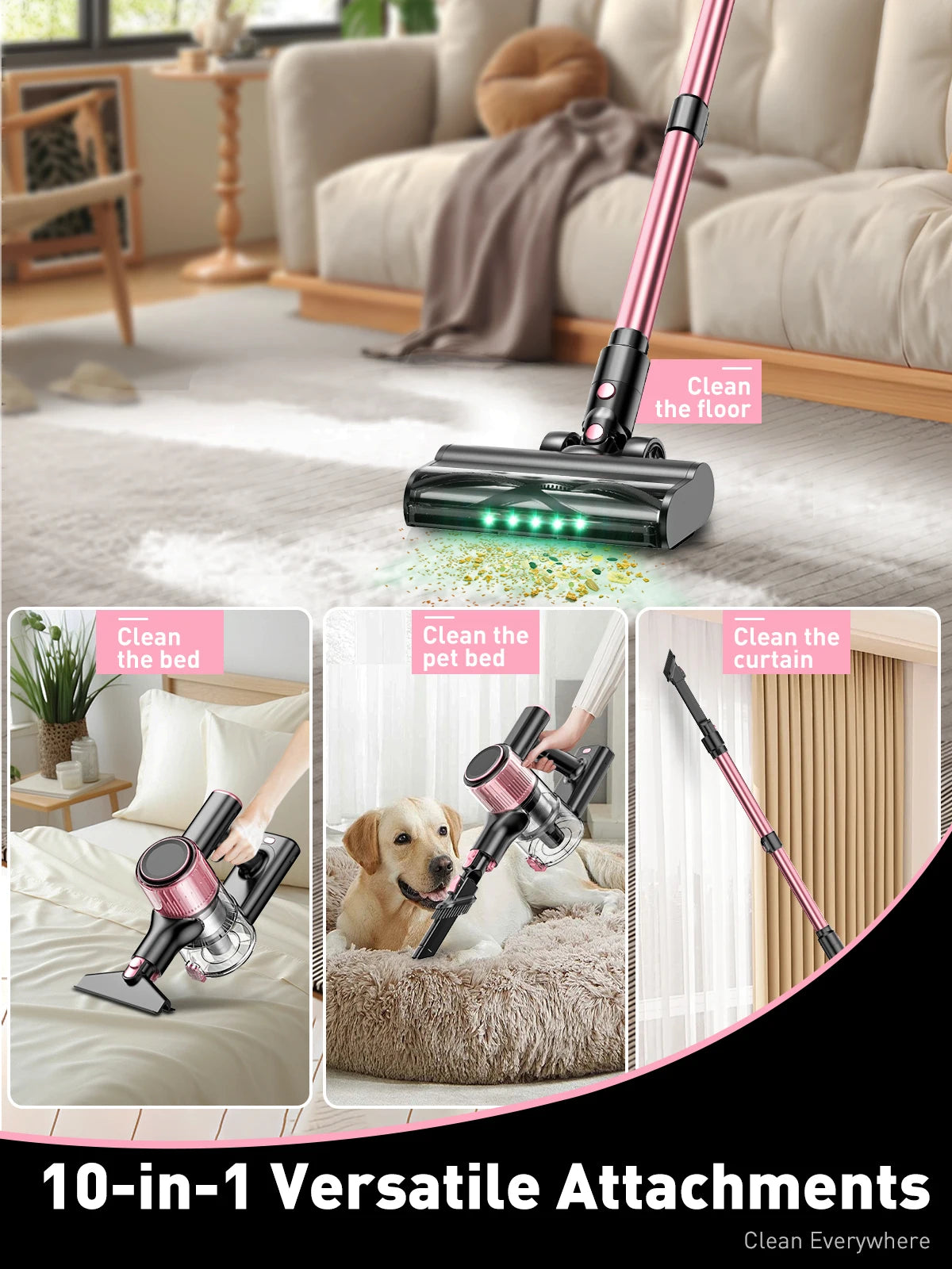 Cordless Vacuum Cleaner 55Kpa/500W/45min 10 in 1 Powerful St