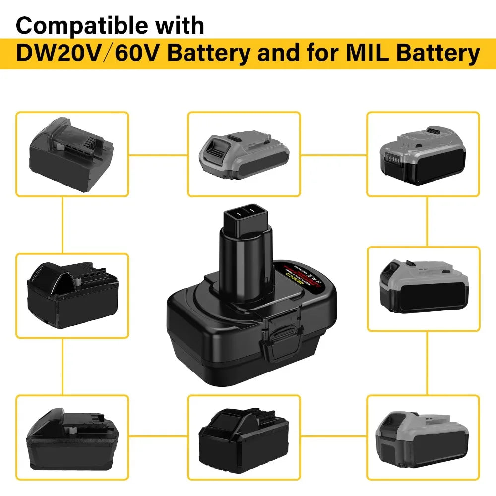 DM20DC12 Battery Adapter for DeWalt 20V for Milwaukee 18V Ba