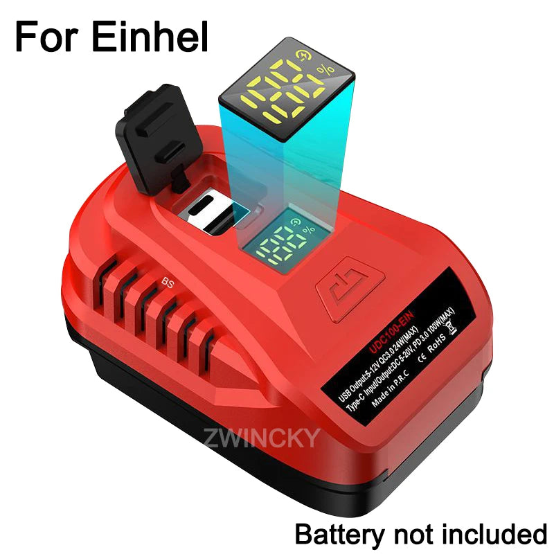 100W Two Way Charging Adapter For Makita/Dewal/Milwaukee/Bosch/Einhel With USB Type-C Port Type-C Reverse Charge Adapter