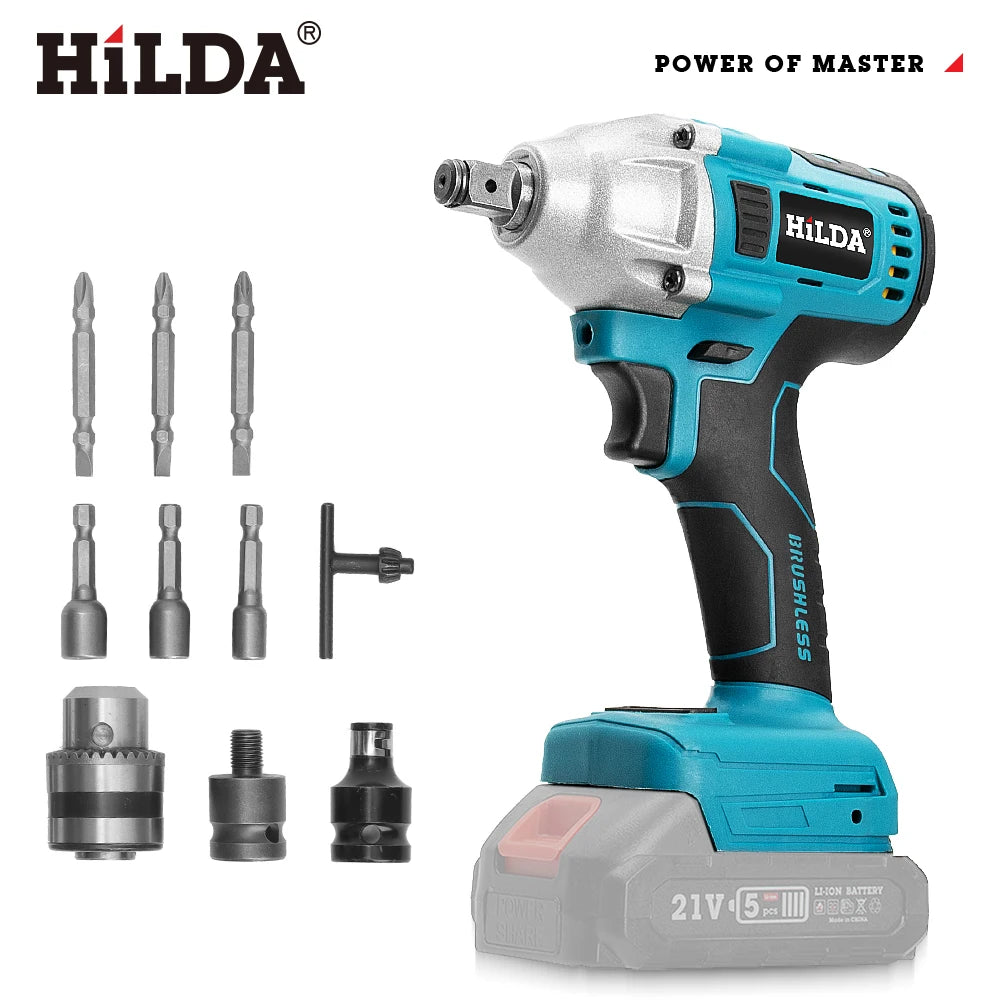 HILDA 1/2 Brushless Impact Wrench 1200N.m High Torque Electric Wrench Power Tool for Scaffolding Tire Repair For Makita Battery