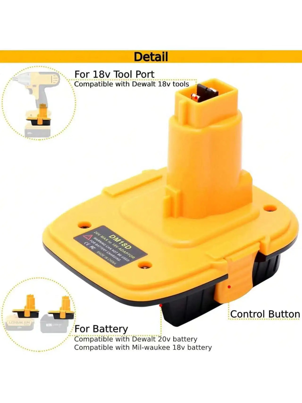 2-Pack DM18D Adapter Compatible with De-walt 18V Tools Adapt
