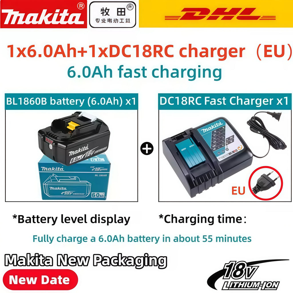 Genuine BL1860B 18V 6.0Ah Li-ion Battery for Makita 18V LXT Cordless Drill Driver Wrench Saw Power Tool with LED Indicator