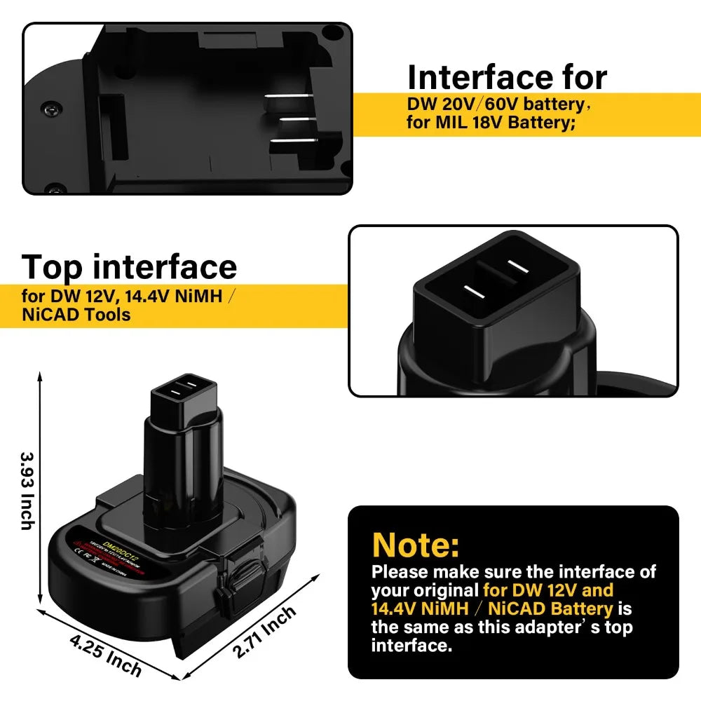 DM20DC12 Battery Adapter for DeWalt 20V for Milwaukee 18V Ba
