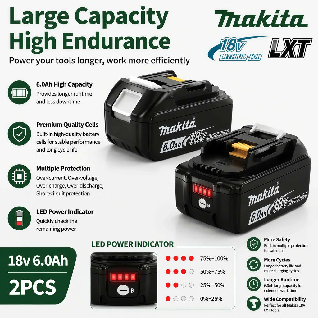 %Genuine 6AH Makita BL1860 6Ah Battery Power Tools Li-ion Re