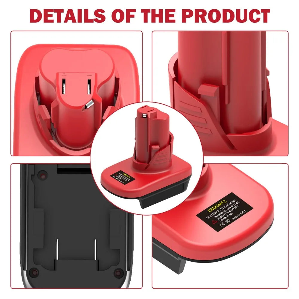 DM20M12 Adapter for Milwaukee M18 18V for DeWalt 20V Lithium