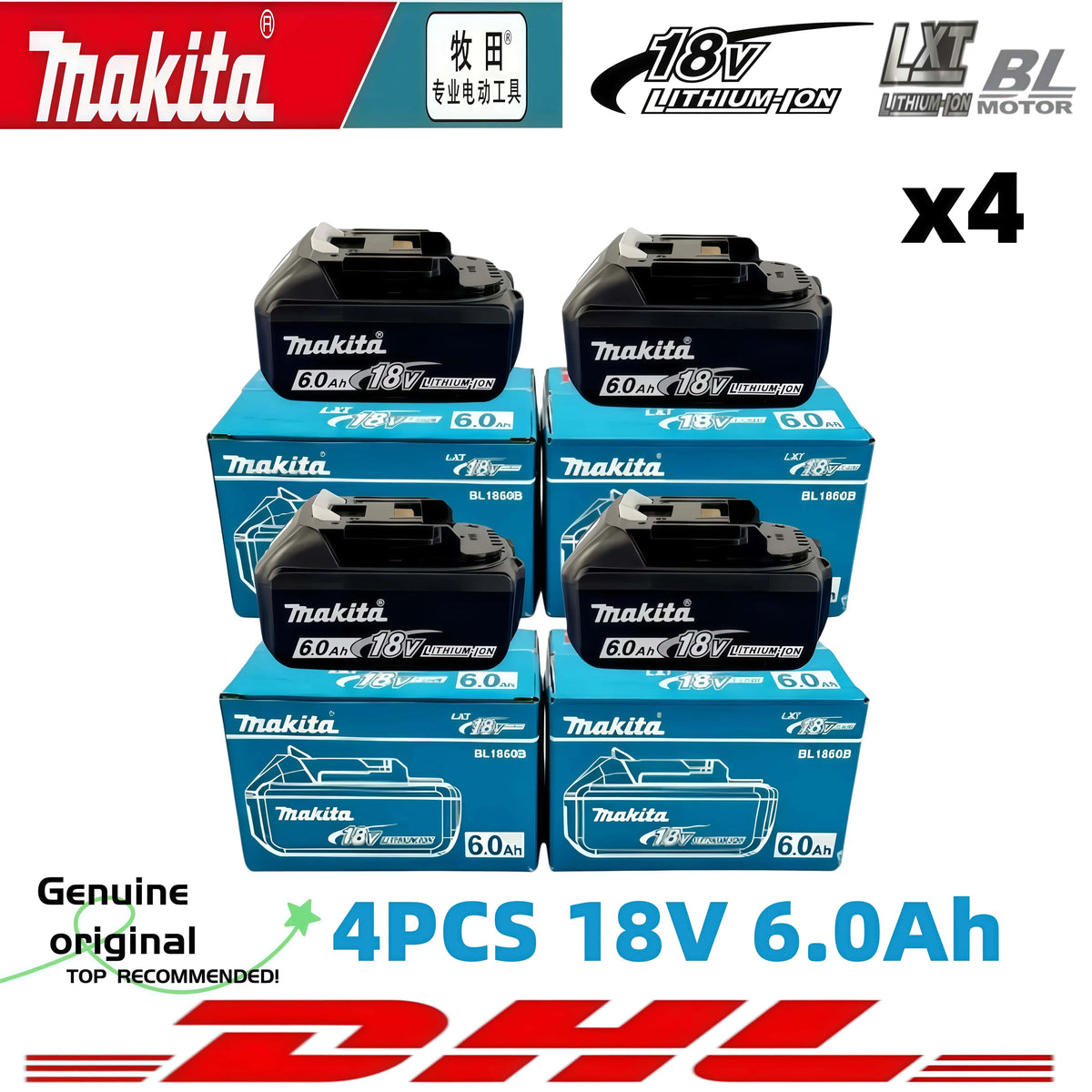 6Ah 100% Original Makita 18V Battery BL1860B Rechargeable Li