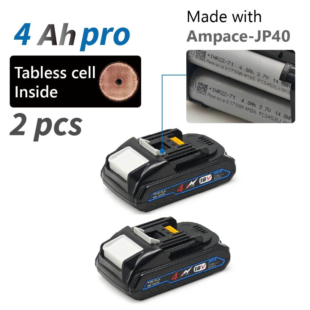 TPCELL New 4Ah/5Ah For MKT 18V 21700 Tabless cells Replacement Battery Power Tools Li-ion