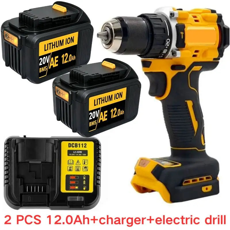 20V For DeWalt 12Ah/9Ah/8Ah/6Ah/3Ah Li-lon Battery Replacement DCB DCD DCF DCG series Power Tools+charger+electric drill