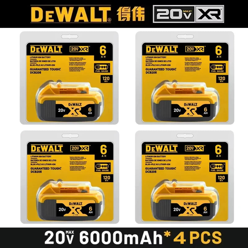 100% Original Dewalt 20V Battery 6.0Ah 5.0Ah DCB206 DCB205 20V Dewalt Power Tool Replacement Battery DCB200 DCB184 Fast Charger