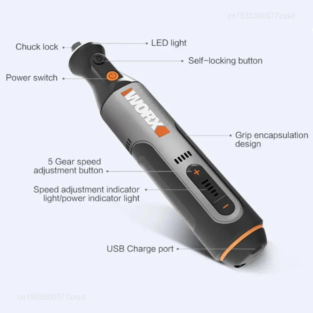 Worx WX106 Rotary Tool 8V Cordless Mini Drill Engraving Grin
