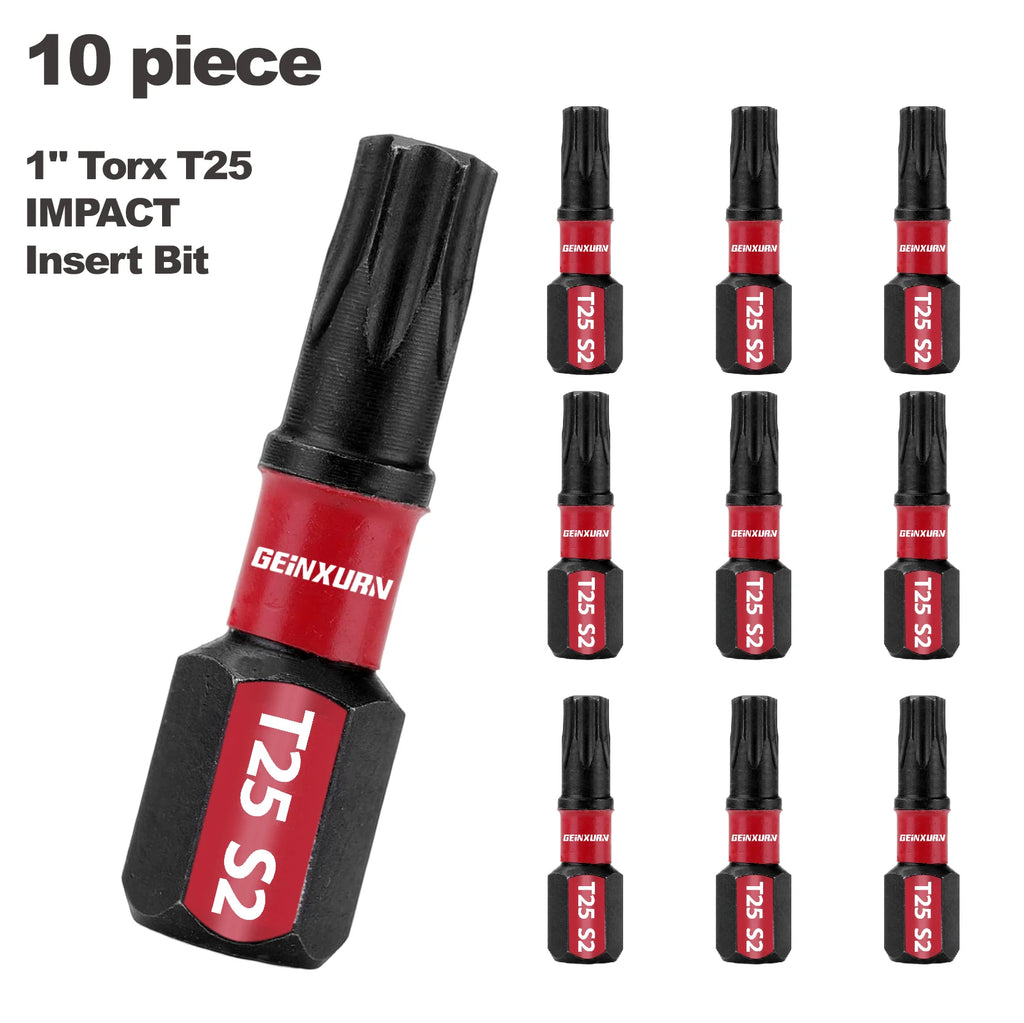 GEINXURN Impact Tough 25 Torx 1 in. Insert Driver Bits Magnetic T25 Power Bits S2 Alloy Steel T25 Screwdriver Bits Set Bulk