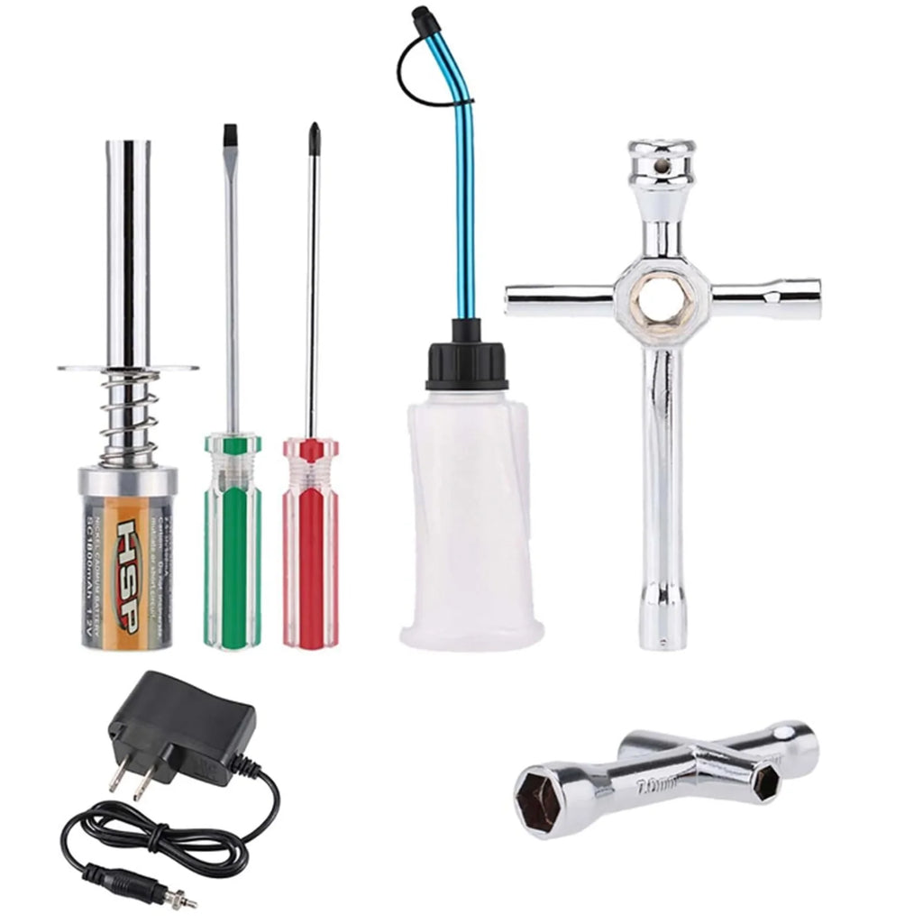 Nitro Starter Glow Plug Igniter Charger Set Tool Fuel Bottle Combo for 1/8 1/10 RC Car Nitro Engine Power Redcat HPI HSP Parts