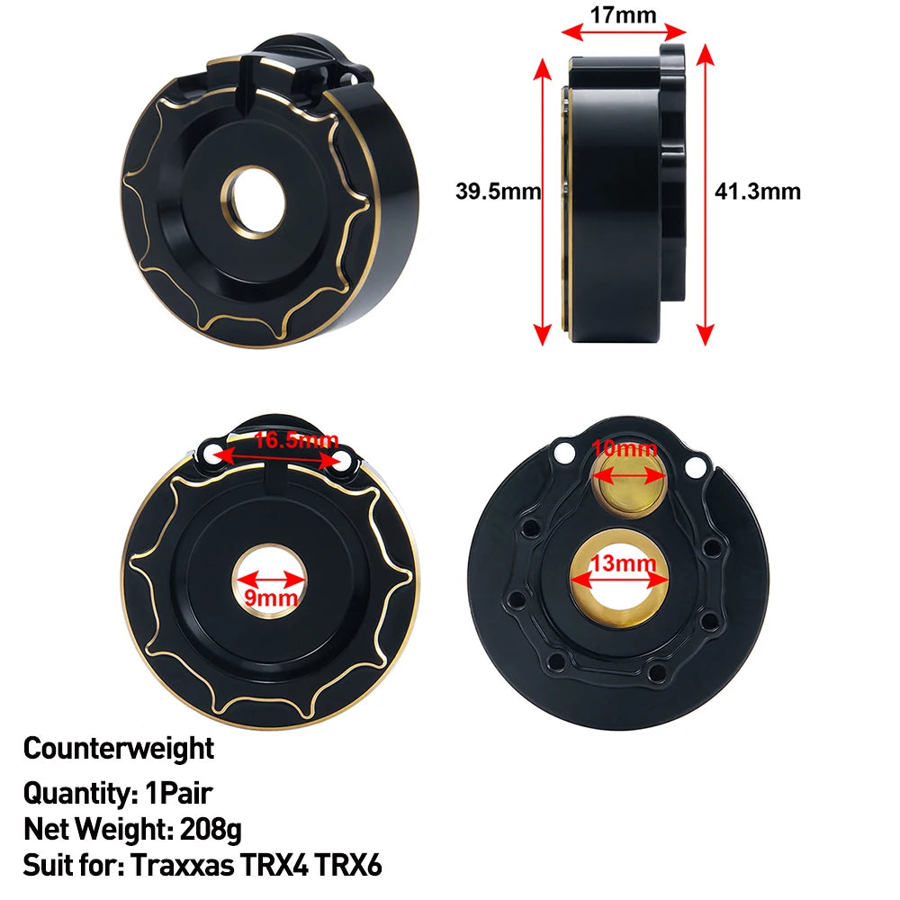 AXSPEED Heavy Brass Counterweight Portal Axle Housing Diff Cover Bumper Mount for 1/10 RC Crawler Car TRX4 TRX6 Parts
