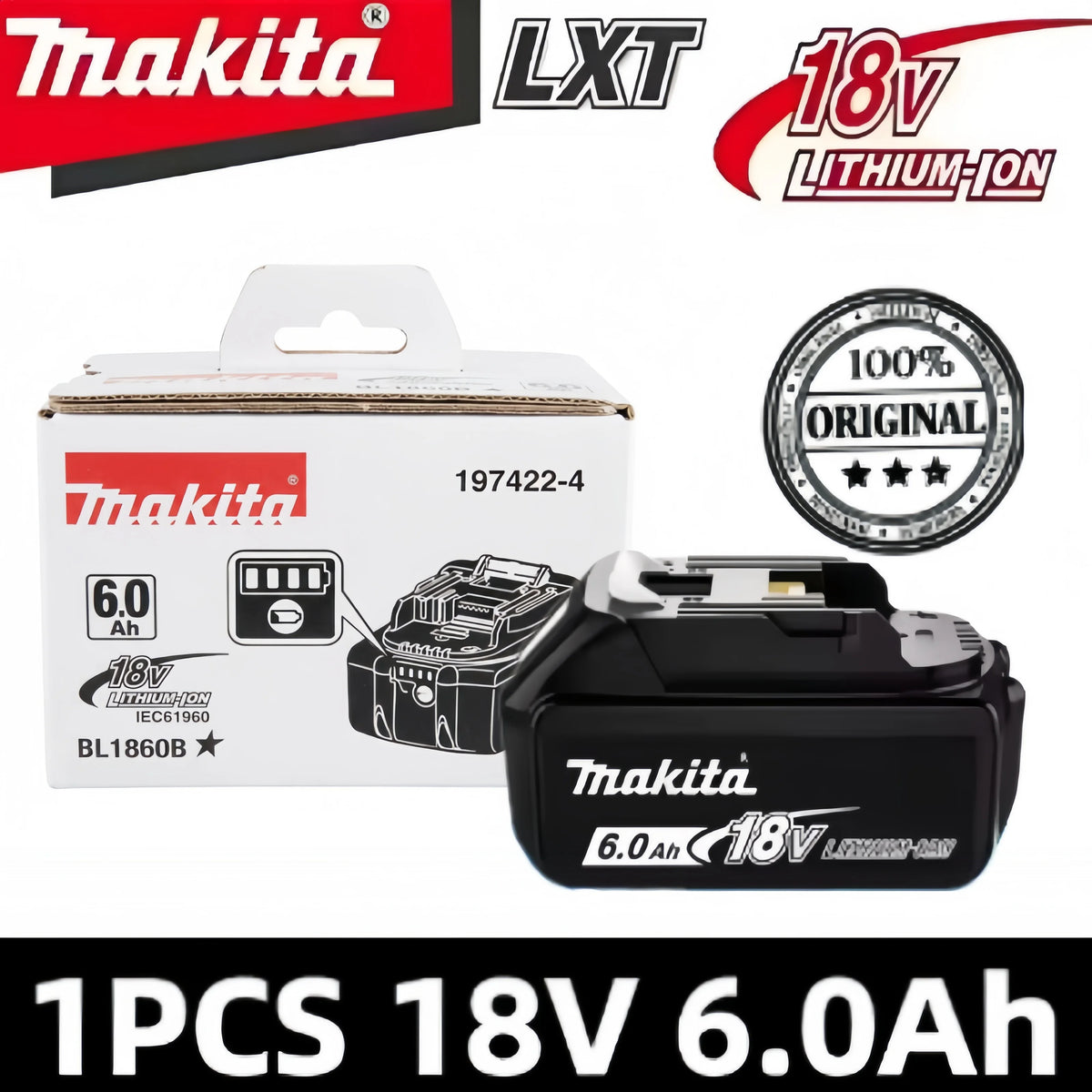 100% Original Makita Battery 18V 6.0Ah Rechargeable Battery Replacing Makita BL1830B L1840B L1850B L1860B Power Tool Battery