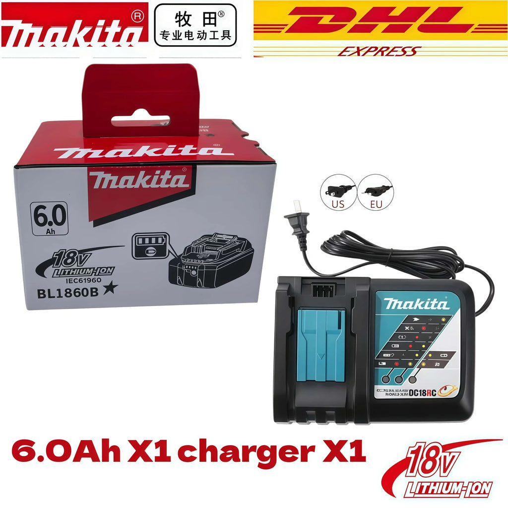 100% Genuine Makita Rechargeable 18V Battery Makita 6000mAh Replaceable BL1860 BL1850B Series High-Capacity Power Tool Battery