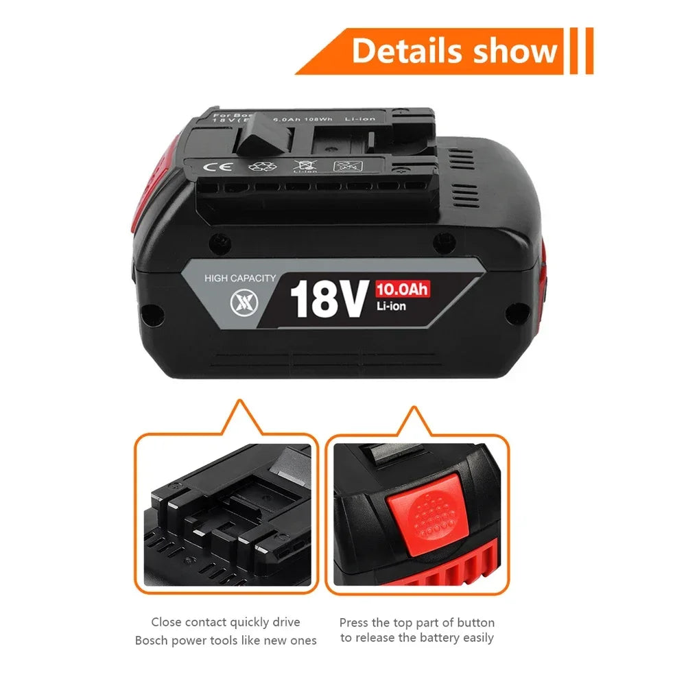 NEW 18V 10Ah Rechargeable Li-Ion Battery for Bosch 18V Power