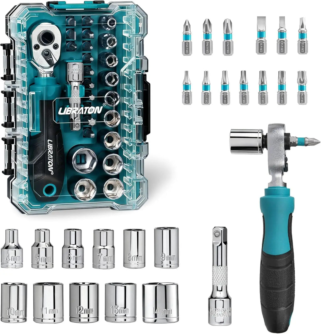 LIBRATON 26PCS 1/4 Dual-Drive Ratchet Wrench Set with Metric