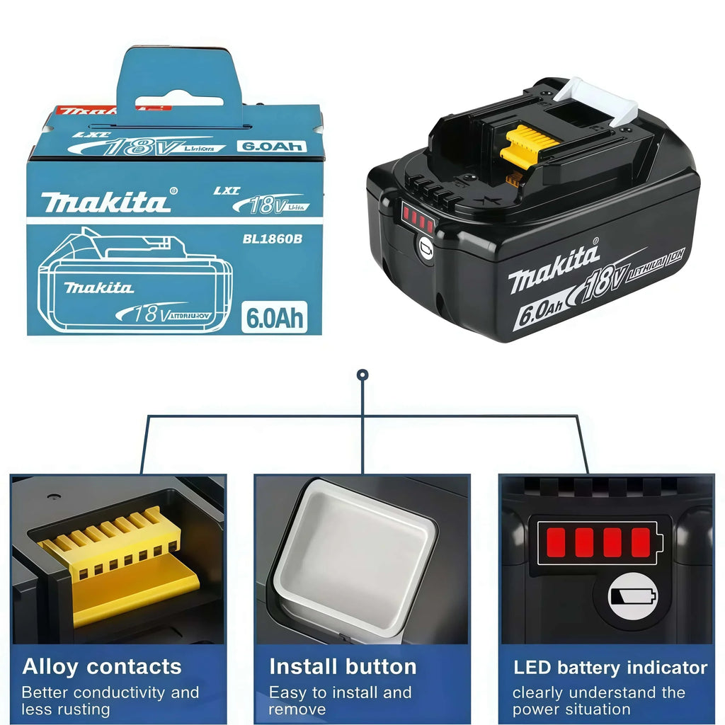 6Ah 100% Original Makita 18V Battery BL1860B Rechargeable Li
