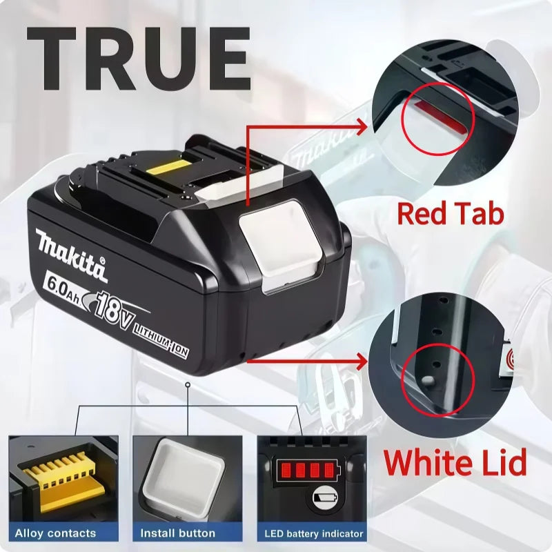 100% Original Makita BL1860B 18V 6.0Ah Battery with LED Powe