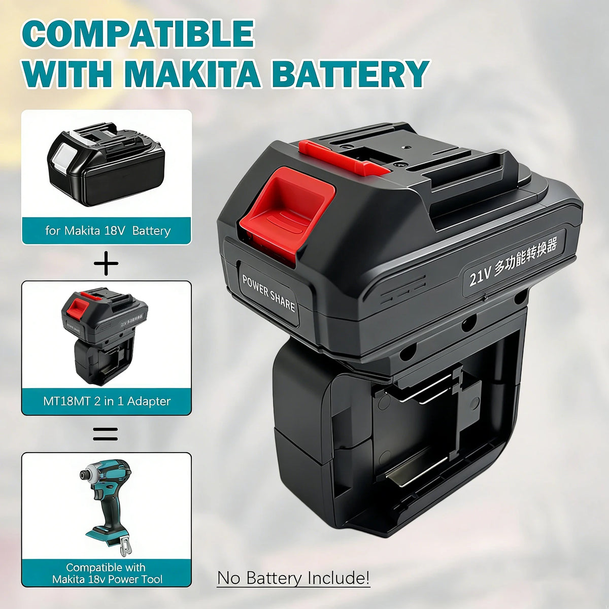 2 in 1 Battery Adapter for Makita 18V Batteries Work for Mak
