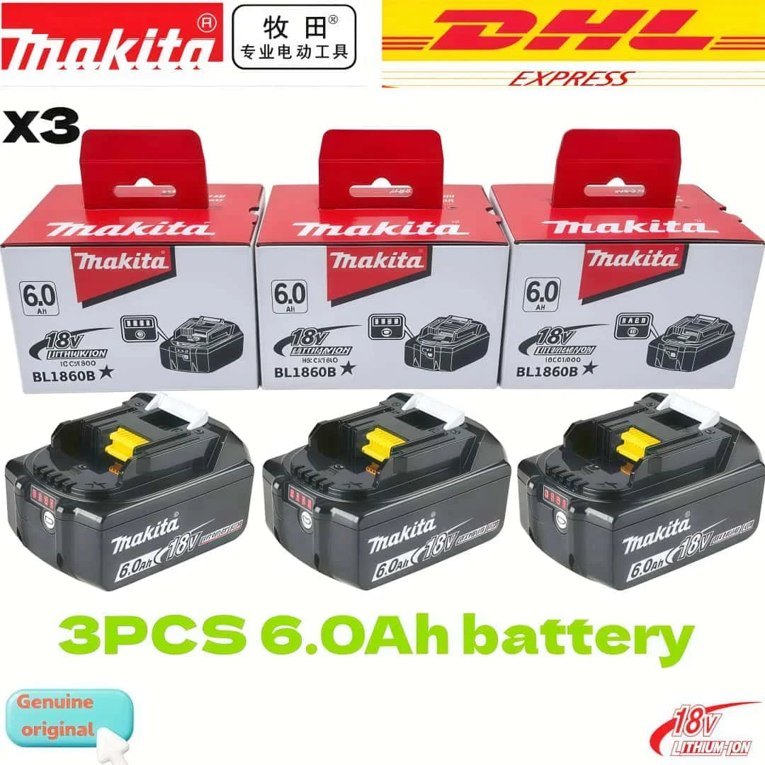 100% Genuine Makita Rechargeable 18V Battery Makita 6000mAh Replaceable BL1860 BL1850B Series High-Capacity Power Tool Battery