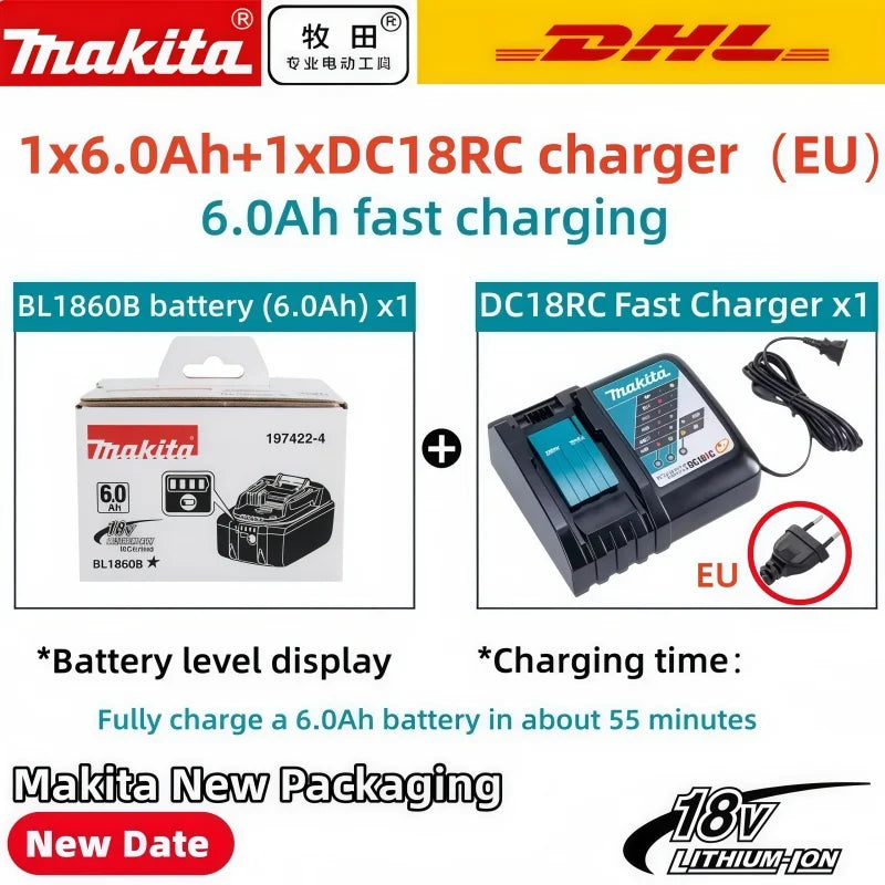 Genuine 6AH Makita BL1860 6Ah Battery Power Tools Li-ion Replacement LXT BL1850 BL1840 for 18V Screwdriver with BMS 18V Battery