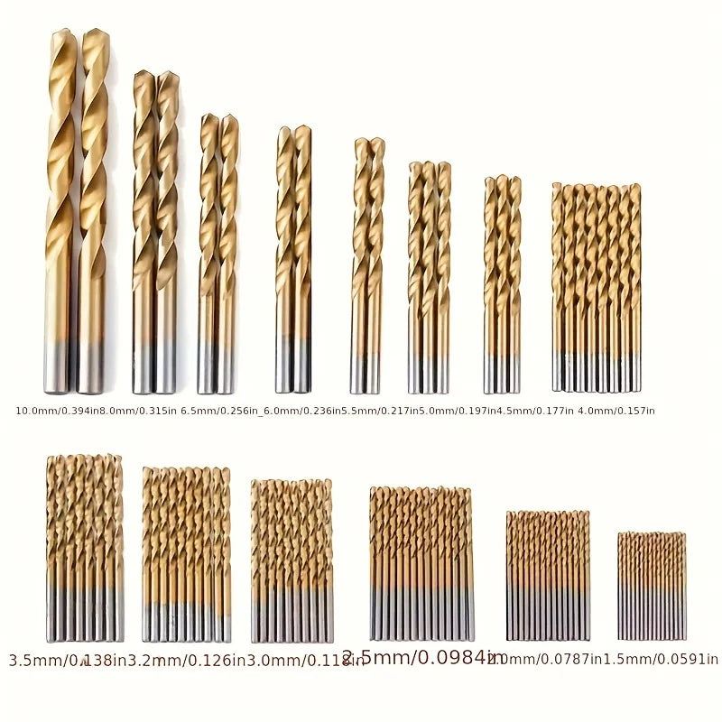 50/99pcs Titanium Coated High Speed Steel Drill Bit Set Hex 