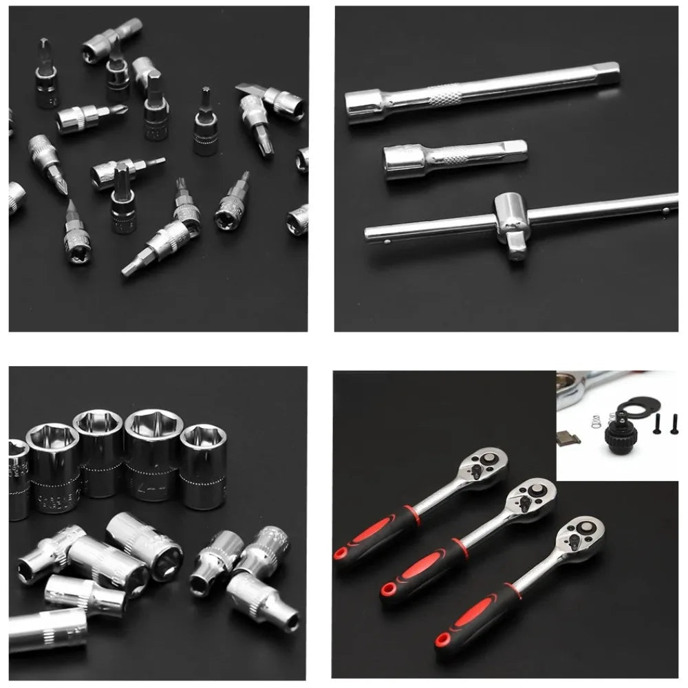 Hot 46Pcs 1/4 Drive Socket Wrench Set Ratchet Screwdriver & 