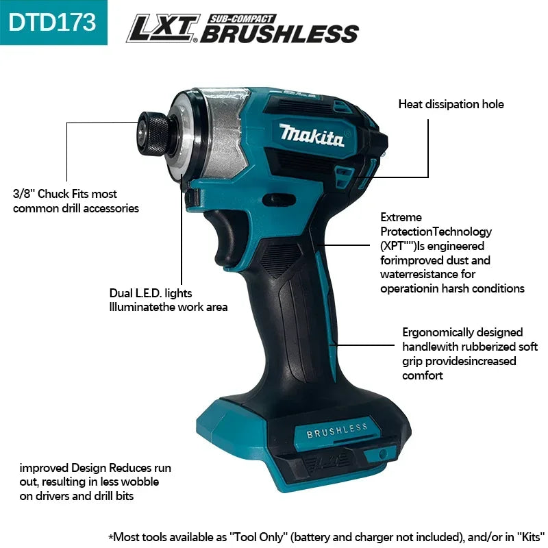 Makita DTD173 Bule 18v Brushless Lithium-ion Impact Driver P