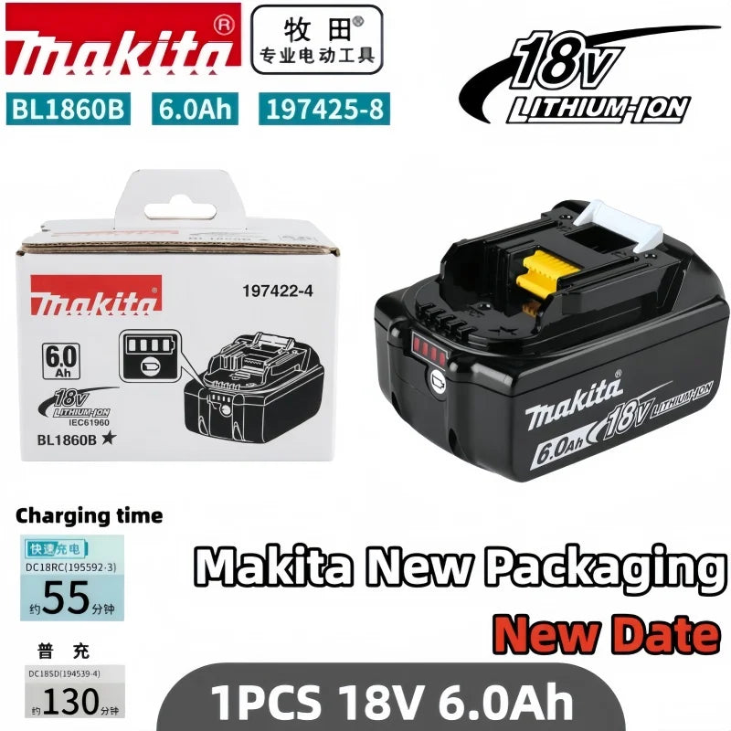 Genuine BL1860B 18V 6.0Ah Li-ion Battery for Makita 18V LXT Cordless Drill Driver Wrench Saw Power Tool with LED Indicator