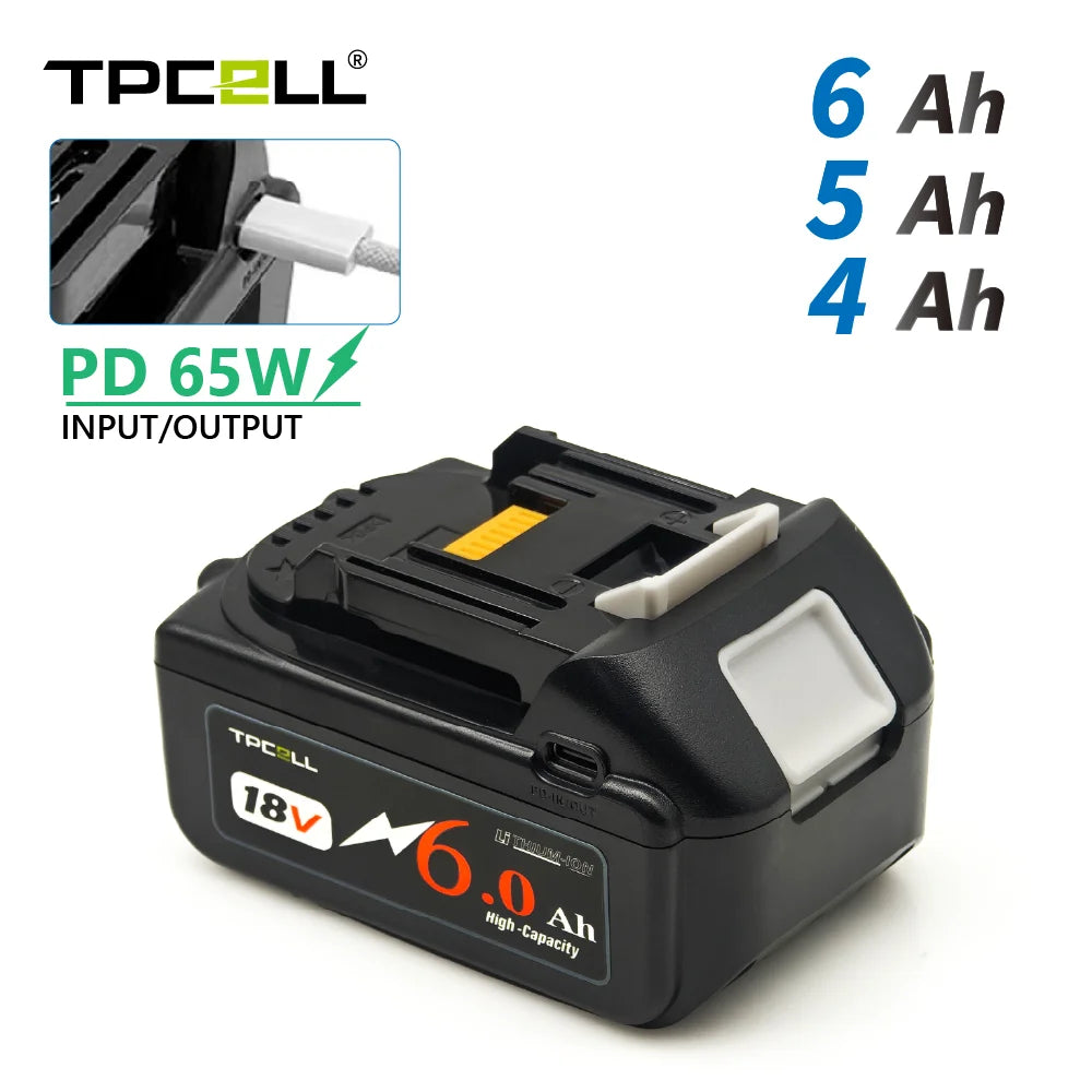 TPCELL PD65W 4/5/6AH For MKT 18V Battery with Type-C Input/O