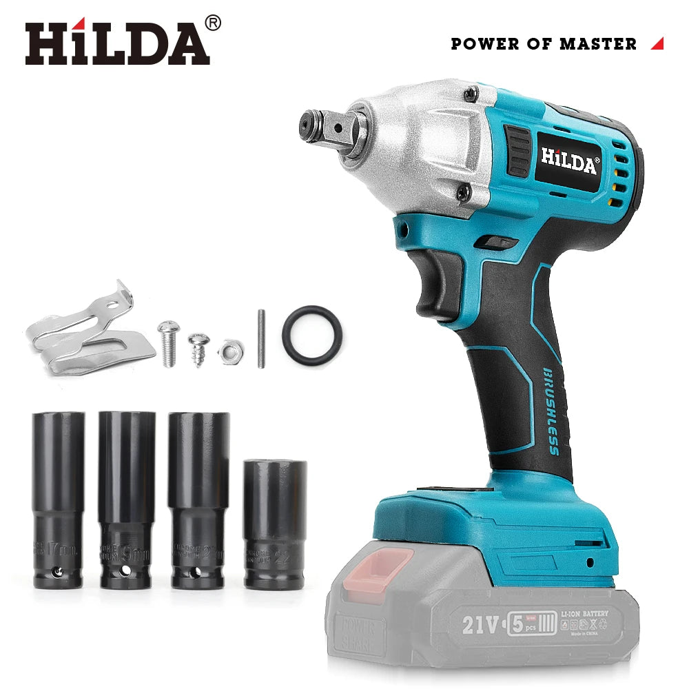 HILDA 1/2 Brushless Impact Wrench 1200N.m High Torque Electric Wrench Power Tool for Scaffolding Tire Repair For Makita Battery