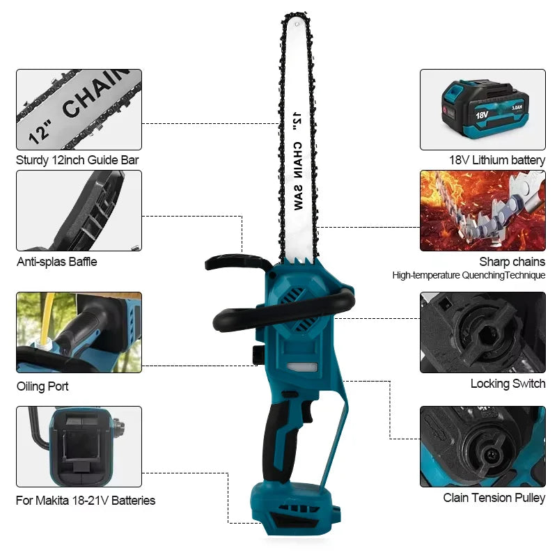 600W Handheld Brushless Woodworking Chainsaw Power Tool For 