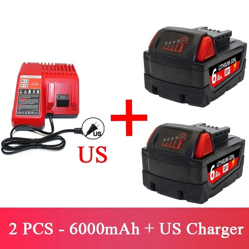 For Milwaukee M18 Power Tool Battery Charger BR XC 18V Milwaukee M18B5 48-11-1860 Built-in 18650 Battery 6.0Ah/9.0Ah/12.0Ah
