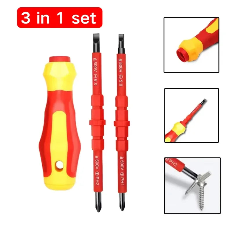 Electricians 3-in-1 Insulated Screwdriver Kit Interchangeabl