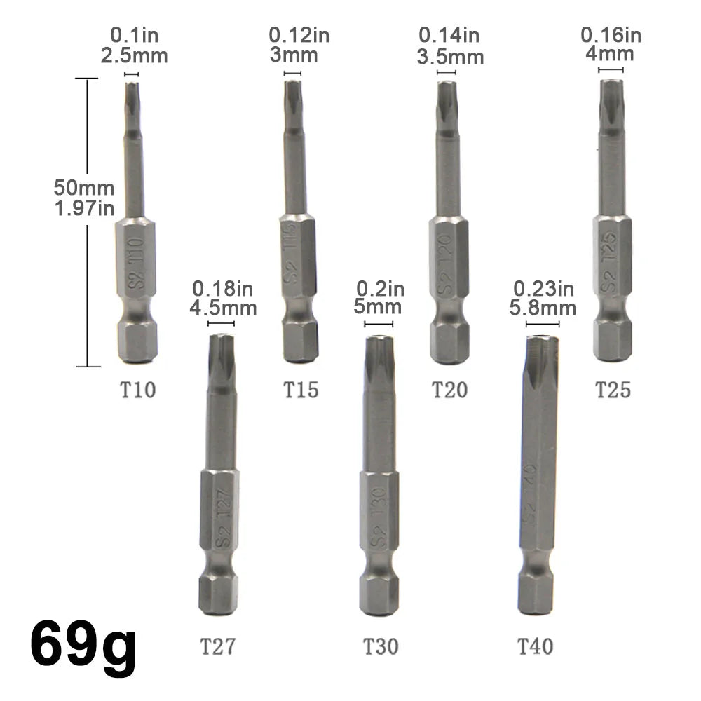 7PC S2 Hexagonal Handle Magnetic Screwdriver Bit Set Hollow 