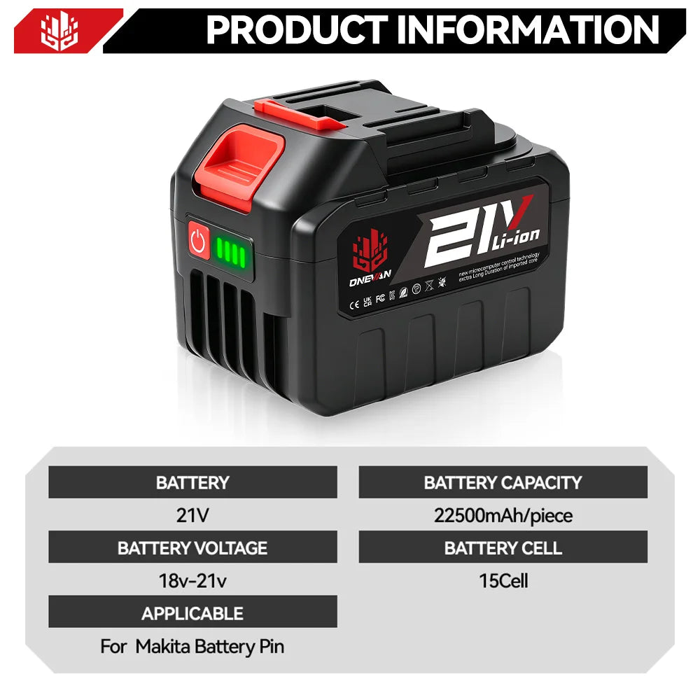 ONEVAN 15000mAh 22500mAh Lithium Ion Battery Rechargeable Ba