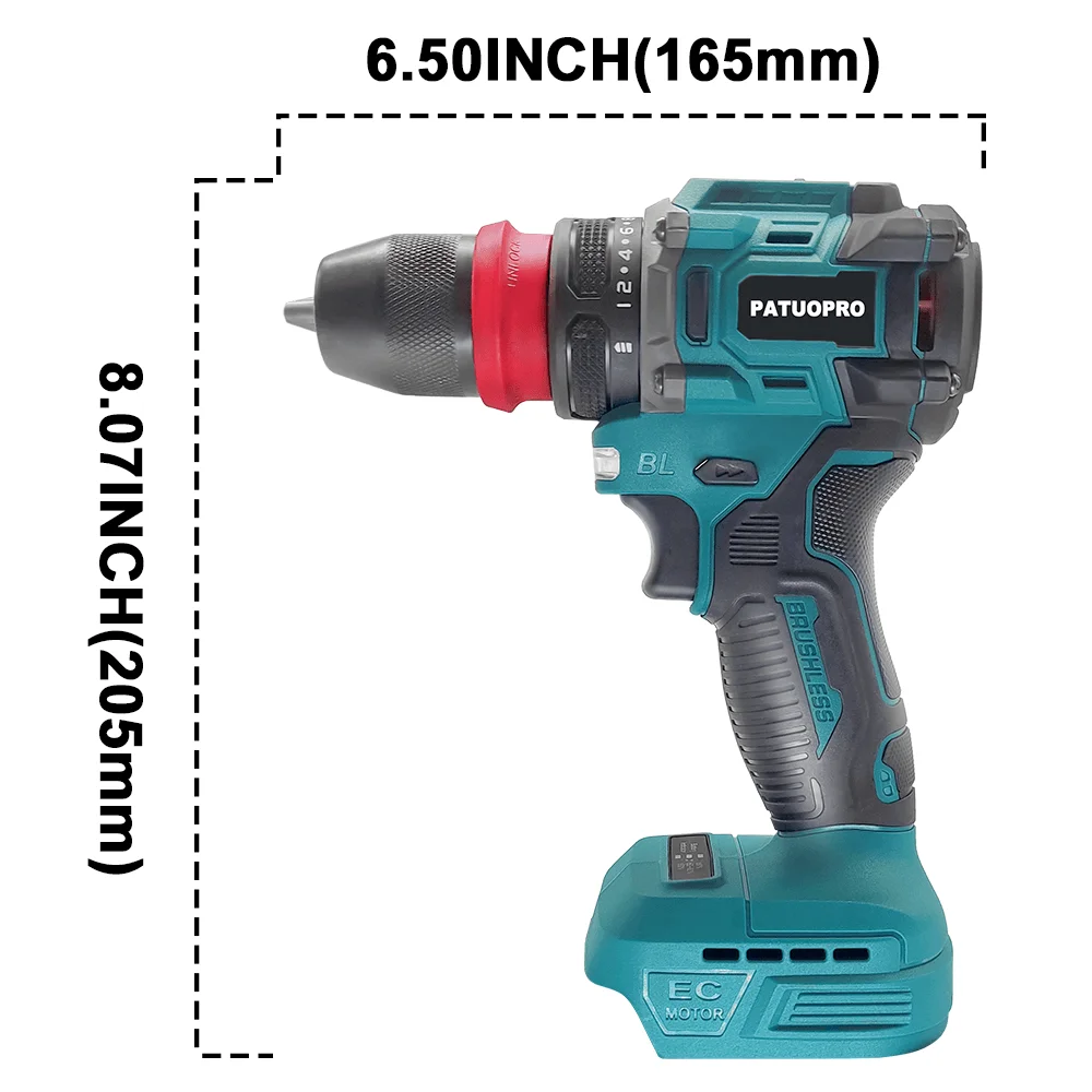 PATUOPRO 2 In 1 Cordless Electric Drill 10MM Chuck Brushless